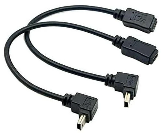 Main image of AJMRTC 2Pcs 90 Degree Up & Down Angled Mini USB 5Pin Male to Female Extension Cable 0.2m, USB2.0 Mini USB Extender Cord for GPS, Camera and Compact Electronic Devices