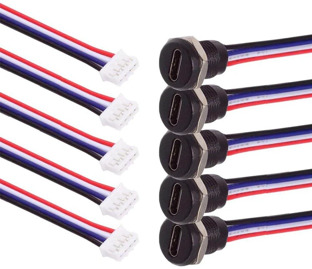 Main image of AJMRTC 5Pcs USB Type C Female Socket to 4Pin Header Cable, 2.0mm Pitch Panel Mount PD Power Cable DC 5V/20V, Pre-soldered DIY OEM Connector Cable for Electronic Project, Power Module, Enclosure Chassi