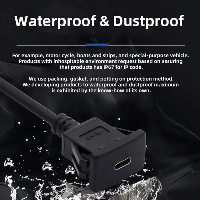 Alt view image 3 of 7 - AJMRTC USB 3.1 Gen2 10Gbps Flush Mount USB-C Male to Female Panel Mount Extension Cable, Waterproof Dustproof Type-C Extension Cord for Car Dashboard, Vehicle Interior Installation