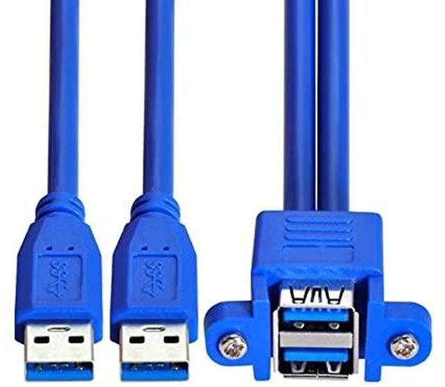 Alt view image 4 of 7 - AJMRTC Combo Dual USB 3.0 Male to Stackable Female 5Gbps Extension Cable 50CM, Panel Mount USB Cord With Screw Fixing Holes, High Speed Data Transfer for Industrial Cabinet & Chassis Modification