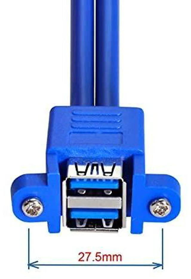 Alt view image 3 of 7 - AJMRTC Combo Dual USB 3.0 Male to Stackable Female 5Gbps Extension Cable 50CM, Panel Mount USB Cord With Screw Fixing Holes, High Speed Data Transfer for Industrial Cabinet & Chassis Modification