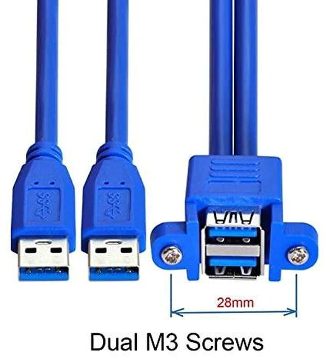 Alt view image 7 of 7 - AJMRTC Combo Dual USB 3.0 Male to Stackable Female 5Gbps Extension Cable 50CM, Panel Mount USB Cord With Screw Fixing Holes, High Speed Data Transfer for Industrial Cabinet & Chassis Modification
