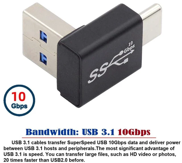 Alt view image 7 of 7 - AJMRTC 10Gbps USB3.0 Type A Male to USB 3.1 Type C Male Adapter, 90 Degree Up Angled USB A to USB-C Male Connector, 2-in-1 Data & Charging Converter for Laptops, Smartphones and USB-C Devices