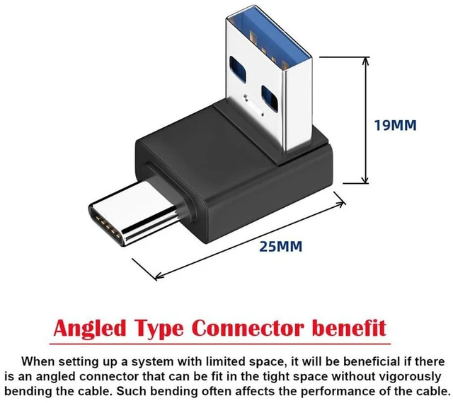 Alt view image 2 of 7 - AJMRTC 10Gbps USB3.0 Type A Male to USB 3.1 Type C Male Adapter, 90 Degree Up Angled USB A to USB-C Male Connector, 2-in-1 Data & Charging Converter for Laptops, Smartphones and USB-C Devices