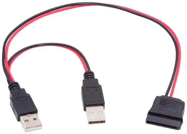 Main image of AJMRTC DC 5V Dual USB to SATA 15Pin Power Cable, 5V 2A Max SATA Power Cord for 2.5 Inch SATA HDD SSD Hard Disk Drive, Dual USB Y-Shape Power Supply Cable for 2.5" Solid State & Mechanical Drives