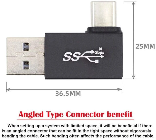 Alt view image 2 of 7 - AJMRTC 10Gbps USB3.0 Type A Male to USB 3.1 Type C Male Adapter, 90 Degree Left Angled USB A to USB-C Male Connector, 2-in-1 Data & Charging Converter for Laptops, Smartphones and USB-C Devices