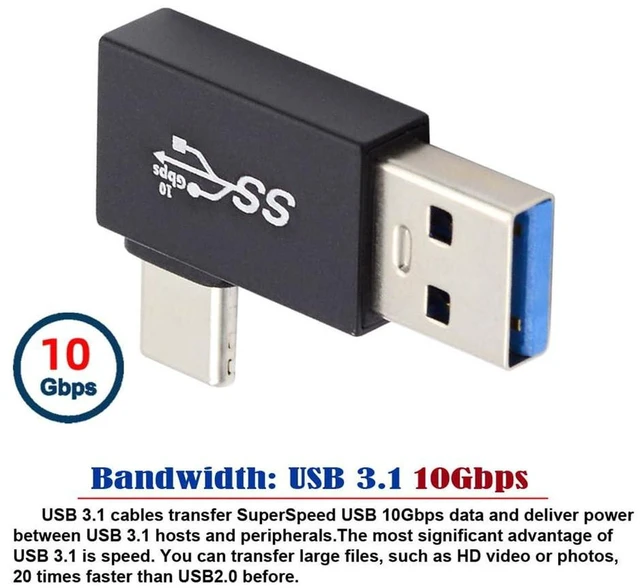 Alt view image 3 of 7 - AJMRTC 10Gbps USB3.0 Type A Male to USB 3.1 Type C Male Adapter, 90 Degree Right Angled USB A to USB-C Male Connector, 2-in-1 Data & Charging Converter for Laptops, Smartphones and USB-C Devices