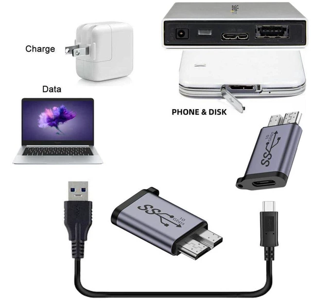Alt view image 2 of 7 - AJMRTC 10Gbps USB3.0 Type C Female to USB 3.0 Micro B Male Data Power Adapter, USB-C to Micro USB 3.0 Converter for Laptops, Portable SSD, External Hard Drives and Data Storage Devices