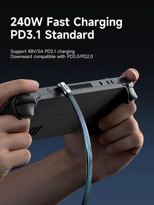 Alt view image 2 of 7 - AJMRTC USB4 V2.0 Cable, 80Gbps Data Transfer & 240W Fast Charging USB-C Cord, 8K@60Hz Video, Middle 90 Degree Bend 0.3FT Short Cable for iPhone 17 16 15 Pro Max, iPad Pro, Thunderbolt 5/4 Devices