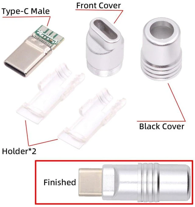 Alt view image 2 of 7 - AJMRTC 5Gbps USB3.1 Type-C Male Custom Plug Connector, Silver Aluminum Alloy Shell DIY Soldering Connector, Suitable for 4.0mm~6.0mm Diameter Cable, Custom USB-C Male Assembly Connector