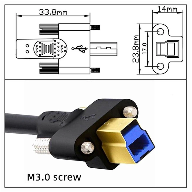 Alt view image 3 of 7 - AJMRTC USB 3.0 Type-A Male to Type-B Male Cable with Thumbscrew Lock, Panel Mount Type, 5Gbps SuperSpeed Data Cord, Industrial Grade for Industrial Camera, Robot, Scanner, External Hard Disk Machine