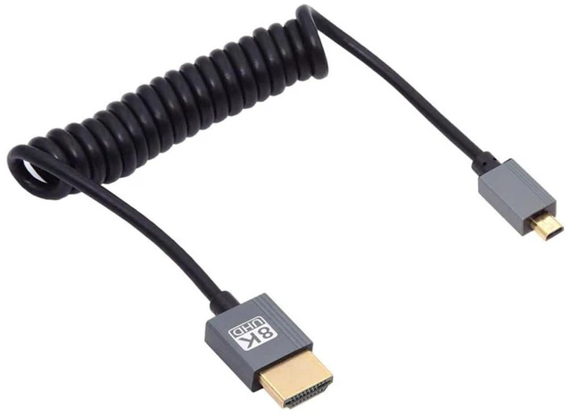 Main image of AJMRTC 8K 60Hz HDMI 2.1 Micro HDMI Type D Male to HDMI Male Stretch Coiled Cable 100cm, Retractable Spring Cord for HDTV, Computer, Laptop, Monitor High Resolution Video Connection