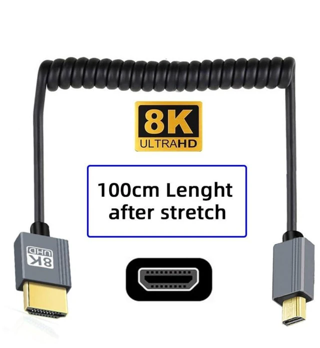Alt view image 6 of 7 - AJMRTC 8K 60Hz HDMI 2.1 Micro HDMI Type D Male to HDMI Male Stretch Coiled Cable 100cm, Retractable Spring Cord for HDTV, Computer, Laptop, Monitor High Resolution Video Connection