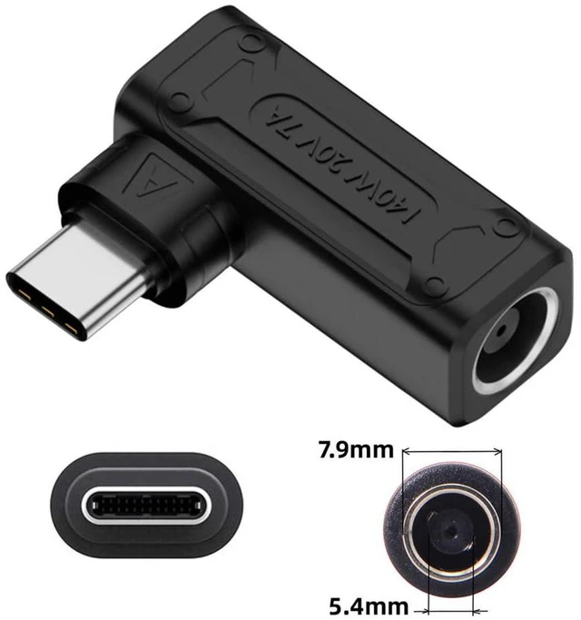 Alt view image 2 of 7 - AJMRTC DC Jack 7.9x5.4mm Input to 90 Degree Angled USB-C Type-C Power Plug Adapter, 140W Max 100W PD Charging Converter for Laptop, Smartphone, Portable Device Power Conversion