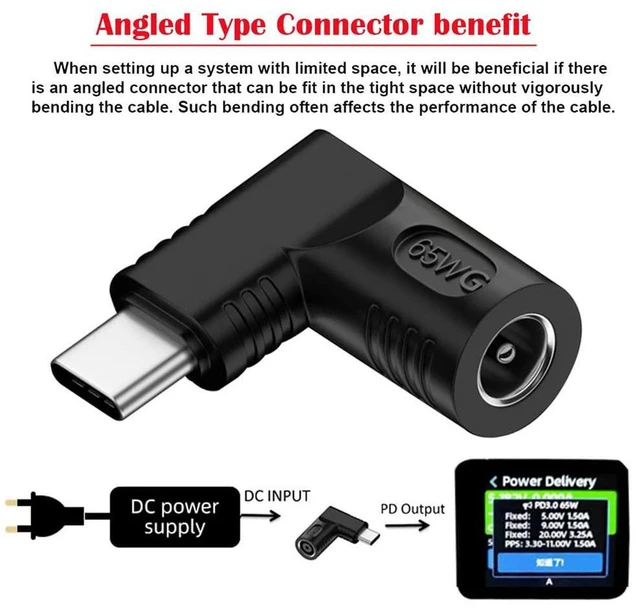 Alt view image 5 of 7 - AJMRTC DC Jack 5.5x2.1mm Input to 90 Degree Angled USB-C Type-C Power Plug Charging Adapter, DC to USB-C Power Converter for Laptop, Smartphone, Tablet and USB-C Portable Devices