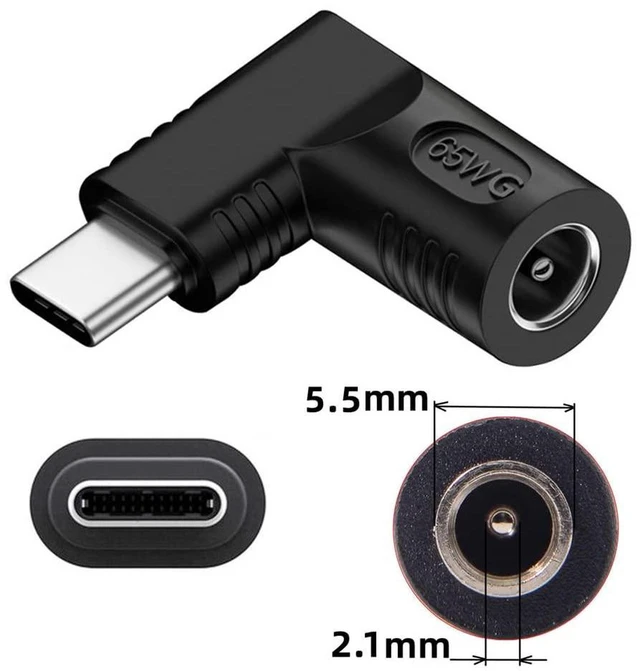Alt view image 6 of 7 - AJMRTC DC Jack 5.5x2.1mm Input to 90 Degree Angled USB-C Type-C Power Plug Charging Adapter, DC to USB-C Power Converter for Laptop, Smartphone, Tablet and USB-C Portable Devices