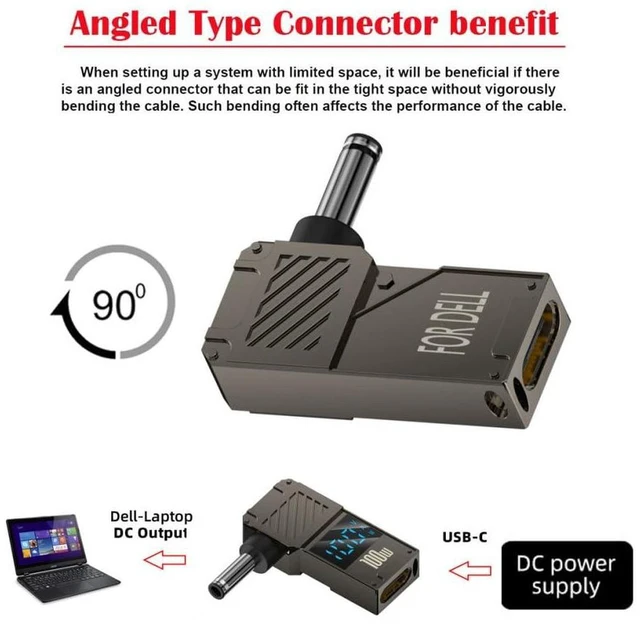 Alt view image 5 of 7 - AJMRTC USB-C PD Power Adapter with Smart LED Display, 100W Max Output DC 4.5x3.0mm Jack Charger, 20V 5A PD Charging, 65W Compatible, Type-C Input for DELL Laptop Power Supply Replacement