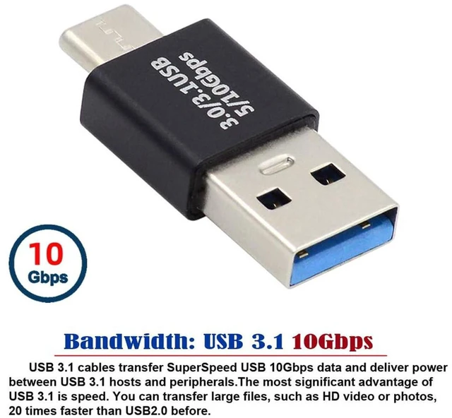 Alt view image 2 of 7 - AJMRTC 10Gbps USB 3.0 Type A Male to USB 3.1 Type C Male Adapter, USB-A to USB-C Male Plug Converter for Laptop, Smartphone, Tablet, High Speed Data Sync & Fast Charging