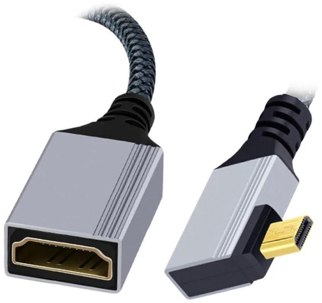 Main image of AJMRTC 8K Micro HDMI 2.1 Type-D Male 90 Degree Right Angled to HDMI Female Extension Cable, 48Gbps UHD Audio Video Cord for DV Camera, Laptop, Portable Monitor, HDTV, HDR & 3D Supported