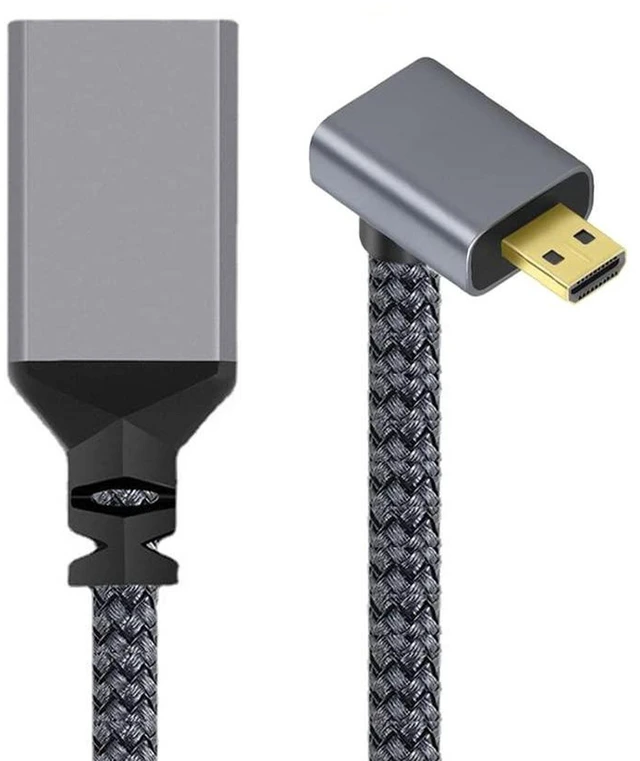 Main image of AJMRTC 4K Micro HDMI 1.4 Type-D Male 90 Degree Down Angled to HDMI Female Extension Cable, UHD Audio Video Cord for DV, MP4 Camera, DC, Laptop, 4K Video & Synchronized Audio Support