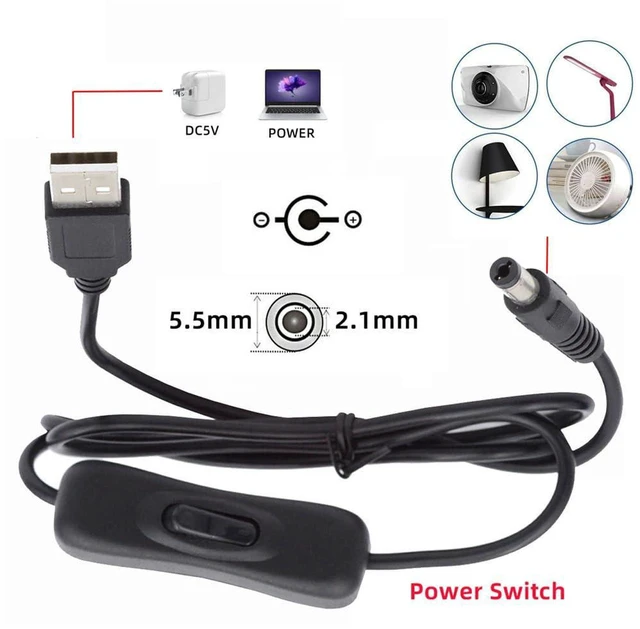 Alt view image 3 of 7 - AJMRTC USB2.0 Type-A to DC 5.5x2.1mm Plug Power Extension Cable with On Off Switch Button, 5V DC Power Cord for Desk Lamp, Fan, Camera, Convenient Manual Power Control Without Unplugging