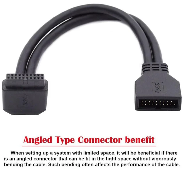 Alt view image 5 of 7 - AJMRTC 90 Degree Up Angled USB3.0 19/20Pin Male to Female Extension Cable, 5Gbps Internal Header Cord for Motherboard Mainboard, Up Bend 19Pin 20Pin Wire for PC Front Panel USB Extension