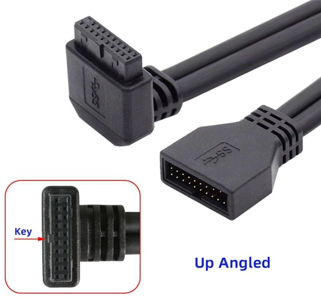 Alt view image 6 of 7 - AJMRTC 90 Degree Up Angled USB3.0 19/20Pin Male to Female Extension Cable, 5Gbps Internal Header Cord for Motherboard Mainboard, Up Bend 19Pin 20Pin Wire for PC Front Panel USB Extension