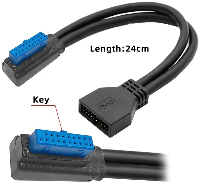 Alt view image 3 of 7 - AJMRTC Low Profile 90 Degree Right Angled USB3.0 19/20Pin Male to Female Extension Cord, 5Gbps Internal Motherboard Header Cable, Slim Right Bend Wire for Desktop PC Mainboard USB Front Panel Extensio
