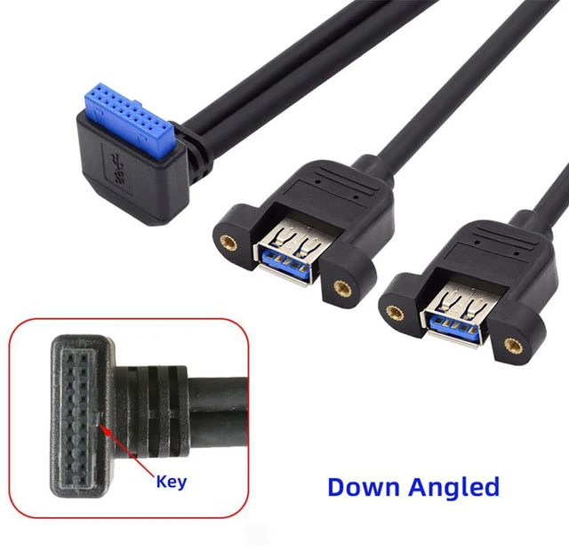 Alt view image 7 of 7 - AJMRTC 90 Degree Down Angled 19/20Pin Motherboard Header to Dual USB 3.0 Female Extension Cable, 5Gbps Screw Mount Internal PC Cable for Computer Case Front Panel USB Port Expansion