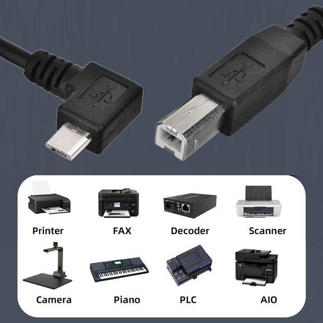Alt view image 6 of 7 - AJMRTC 60CM 90 Degree Left Angled Micro USB Male to Standard USB B Male OTG Cable, Micro OTG Cord for Printer, Scanner, SSD Drive, Electronic Musical Instrument & MIDI Keyboard Data Connection