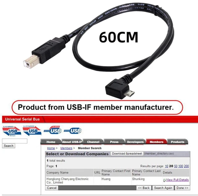 Alt view image 3 of 7 - AJMRTC 60CM 90 Degree Left Angled Micro USB Male to Standard USB B Male OTG Cable, Micro OTG Cord for Printer, Scanner, SSD Drive, Electronic Musical Instrument & MIDI Keyboard Data Connection