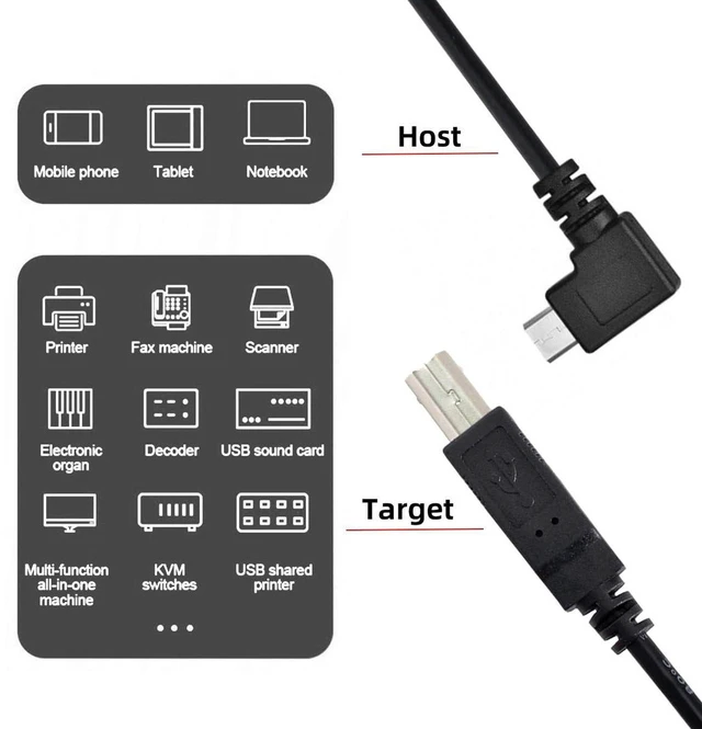 Alt view image 5 of 7 - AJMRTC 60CM 90 Degree Left Angled Micro USB Male to Standard USB B Male OTG Cable, Micro OTG Cord for Printer, Scanner, SSD Drive, Electronic Musical Instrument & MIDI Keyboard Data Connection