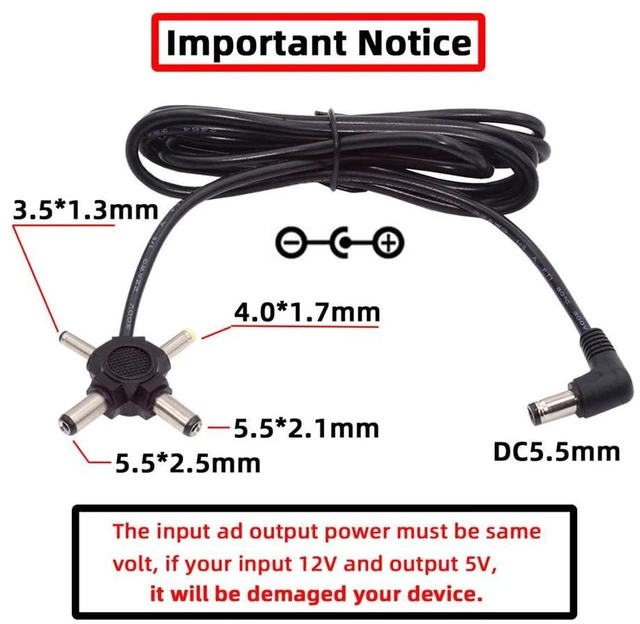 Alt view image 3 of 7 - AJMRTC 150CM 4-in-1 DC Power Barrel Connector Cable, DC 5.5mm Plug to 5.5x2.5mm,5.5x2.1mm,4.0x1.7mm,3.5x1.3mm Tips, Multi Tip DC Charging Cord for 5V Electronic Devices Power Supply