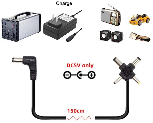 Alt view image 4 of 7 - AJMRTC 150CM 4-in-1 DC Power Barrel Connector Cable, DC 5.5mm Plug to 5.5x2.5mm,5.5x2.1mm,4.0x1.7mm,3.5x1.3mm Tips, Multi Tip DC Charging Cord for 5V Electronic Devices Power Supply