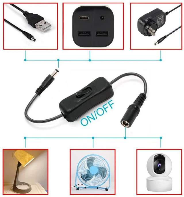 Alt view image 4 of 7 - AJMRTC DC Power Extension Cable with On Off Switch Button, 5.5x2.1mm DC Male to Female Barrel Cord, DC Switch Control Cable for 5V Desk Lamp, Cooling Fan, Security Camera and Low Voltage DC Equipment