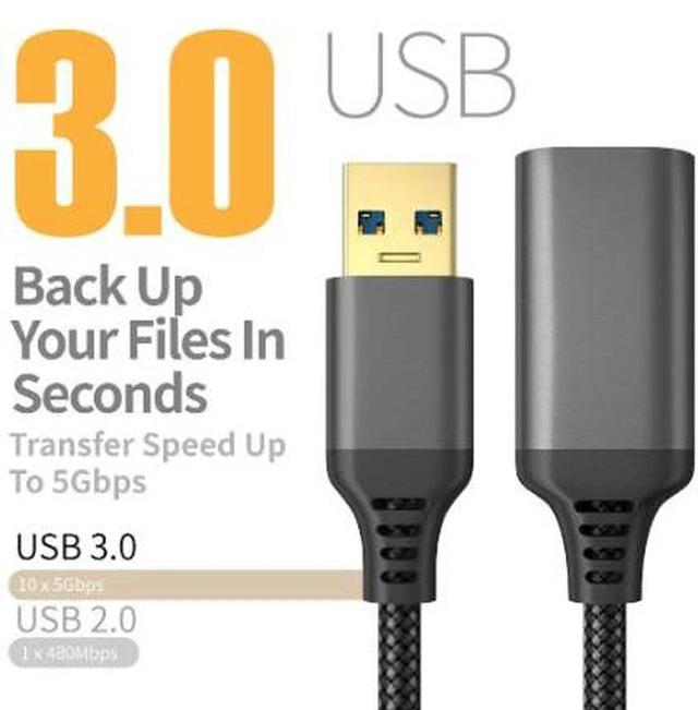 Alt view image 3 of 4 - AJMRTC 1M USB 3.0 Extension Cable, USB-A Male to Female High Speed Data Cord, Nylon Braided USB Extender with Gold-Plated Contacts for PC, External Hard Drive, Digital Camera, Printer & USB Peripheral