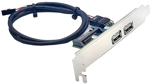Main image of AJMRTC Dual USB2.0 Female Panel Mount Cable, Internal Motherboard 9Pin Header to Front Baffle USB Cord, with Extra SATA Power & 12cm Bracket for Desktop PC Case USB Port Expansion