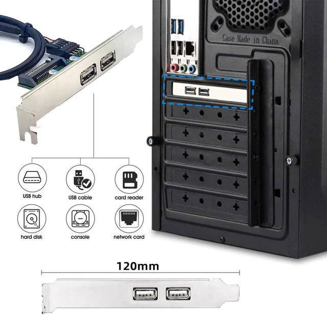 Alt view image 3 of 7 - AJMRTC Dual USB2.0 Female Panel Mount Cable, Internal Motherboard 9Pin Header to Front Baffle USB Cord, with Extra SATA Power & 12cm Bracket for Desktop PC Case USB Port Expansion