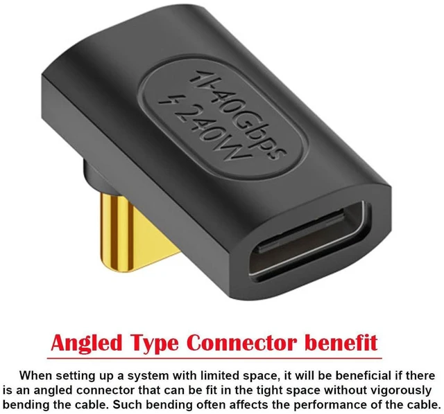 Alt view image 2 of 7 - AJMRTC USB4 Type-C Male to Female Up & Down Angled Adapter, 40Gbps High Speed Data, 240W PD Power Delivery & 8K Video Output, USB4 90° Angled Extender Compatible with NS, Smartphone, Laptop & USB-C