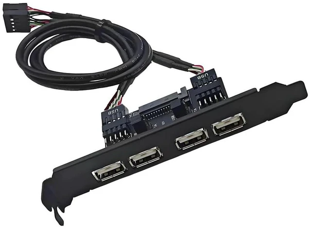 Main image of AJMRTC 4 Ports USB2.0 Female Internal Panel Mount Cable, 9Pin Motherboard Header Baffle Cord with Extra SATA Power, 12cm Metal Bracket for PC Case Expansion
