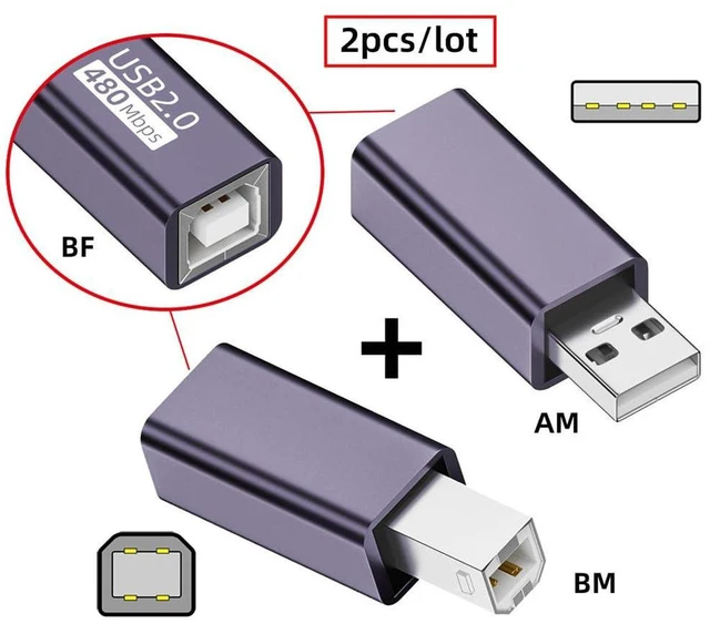 Alt view image 4 of 7 - AJMRTC 2 Pack USB 2.0 Type B Female to Type-A & Type-B Male Adapter, Dual Connector Converter Extension Cord for Printer, Scanner, U Disk and USB Peripherals