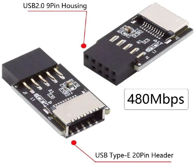 Alt view image 3 of 7 - AJMRTC USB 3.1 Key-A Type-E Front Panel Socket to USB 2.0 9Pin 10Pin Motherboard Header Male Adapter, Internal PC Chassis Conversion Extension Adapter for Desktop USB Expansion