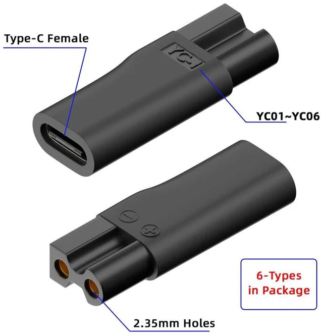 Alt view image 7 of 7 - AJMRTC 6 Pack USB-C Female to DC 5V 2Pin Power Charging Adapter, Type-C to 2Pin DC Converter for Electric Hair Clipper, Beard Trimmer, Shaver & Beauty Care Instruments