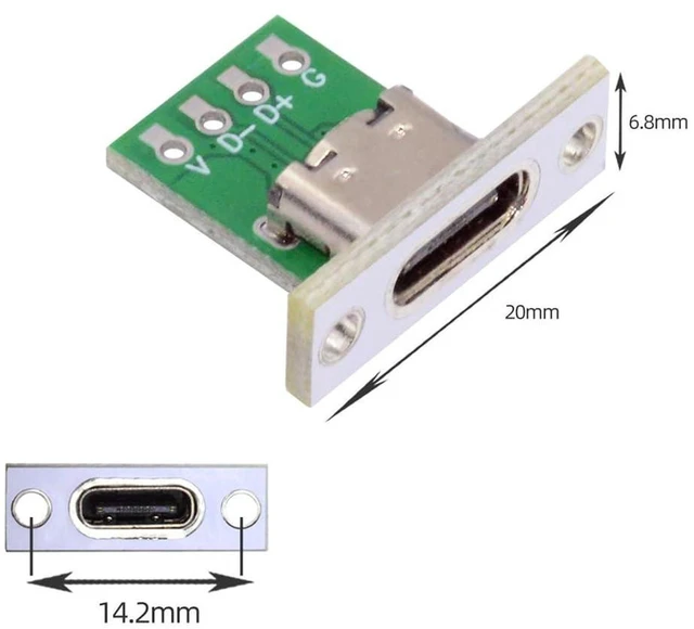 Alt view image 6 of 7 - AJMRTC 5 Pack USB 2.0 24Pin DIY Type-C Female Socket Connector, Panel Mount OEM Receptacle with PC Board for Soldering, Custom Cable Making & Electronic Repair Projects