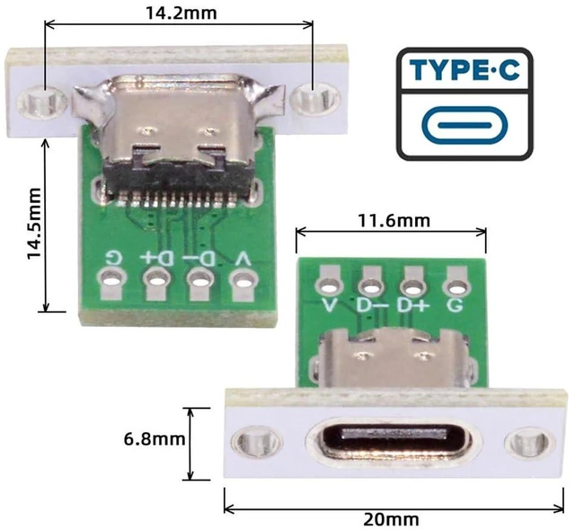 Alt view image 3 of 7 - AJMRTC 5 Pack USB 2.0 24Pin DIY Type-C Female Socket Connector, Panel Mount OEM Receptacle with PC Board for Soldering, Custom Cable Making & Electronic Repair Projects