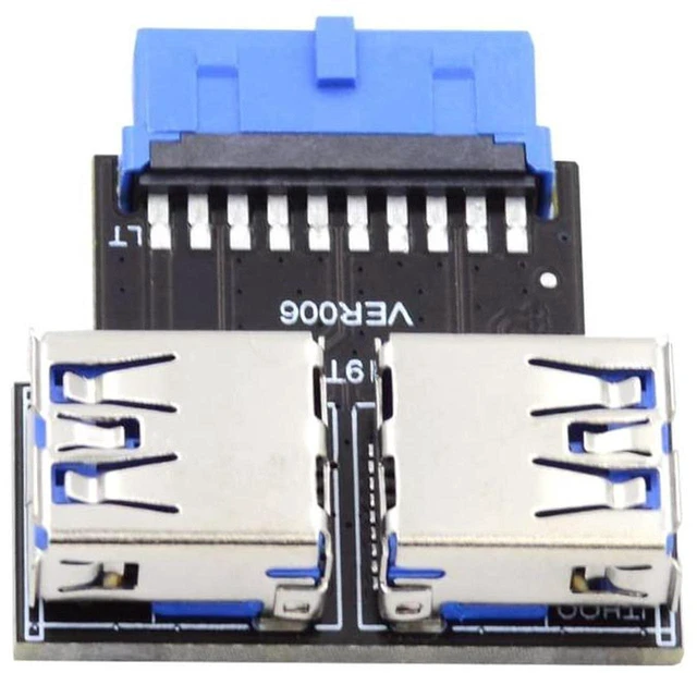 Main image of AJMRTC Dual USB 3.0 Type A Female to Motherboard 19/20 Pin Box Header Slot Adapter, Horizontal PCBA Board, 5Gbps SuperSpeed Internal Front Panel USB Converter for Desktop PC Motherboard Expansion