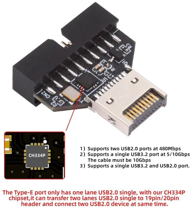 Alt view image 4 of 7 - AJMRTC USB 3.2 Type E Front Panel Header Male to USB3.0 19Pin Female Mainboard Header Extension Adapter with Built-in HUB Chipset, 10Gbps SuperSpeed Internal Converter for Desktop PC Motherboard Front