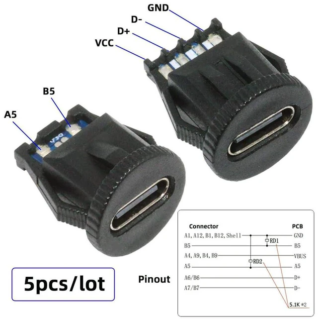Alt view image 2 of 6 - AJMRTC 5pcs/Set Type C Female Socket Connector, 6Pin PCBA Pinout Round Latch Mount USB-C Jack, IP67 Waterproof, DC 5V/20V PD Power Input, Solderable DIY OEM Connector for Electronic Enclosure, Chargin