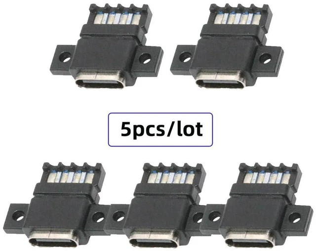 Alt view image 7 of 7 - AJMRTC 5pcs/Set DIY OEM Type C Female Socket Connector, 6Pin PCBA Pinout Flat Screw Mount USB-C Jack, DC 5V/20V PD Power Input, Solderable Receptacle for Electronic Enclosure, Charging Port Repair