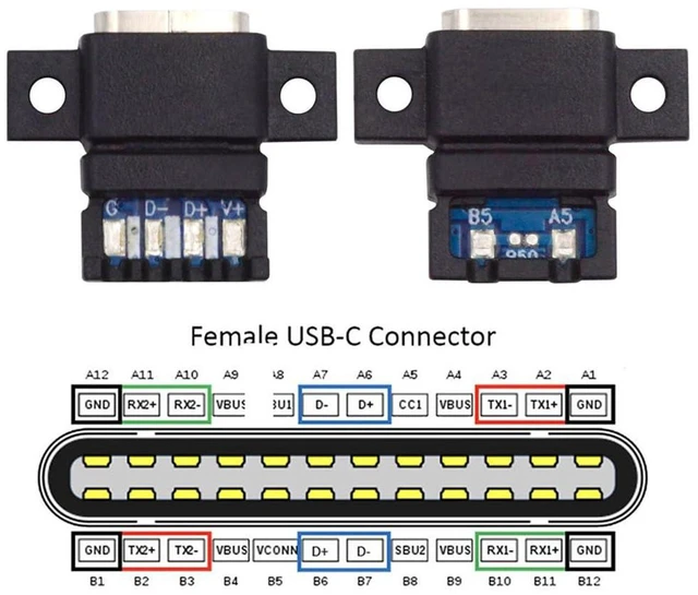 Alt view image 3 of 7 - AJMRTC 5pcs/Set DIY OEM Type C Female Socket Connector, 6Pin PCBA Pinout Flat Screw Mount USB-C Jack, DC 5V/20V PD Power Input, Solderable Receptacle for Electronic Enclosure, Charging Port Repair